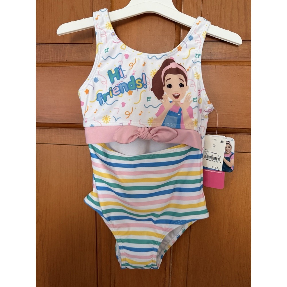 Girls' Ms. Rachel One Piece Bathing Suit UPF 50+ Size 3T NWT Rainbow Stripes
